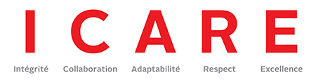 icare, integrité, collaboration, adaptabilité, respect, excellence