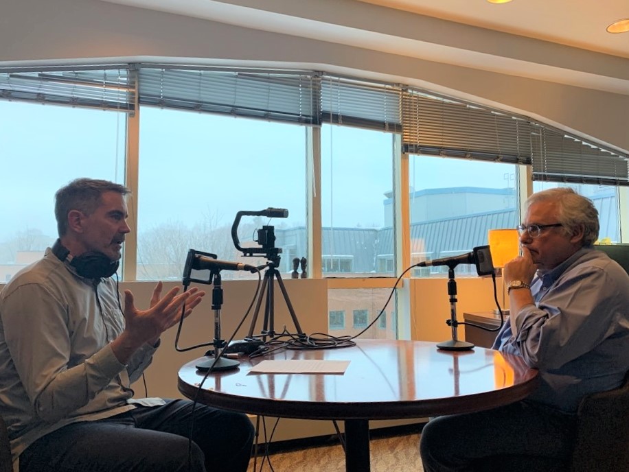Isra being interviewed for an internal Canadian Blood Services podcast on preparations for the COVID-19 crisis on March 13, 2020.