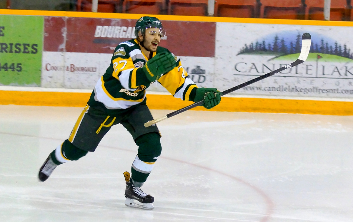 Logan Boulet skating during a Humboldt Broncos hockey game