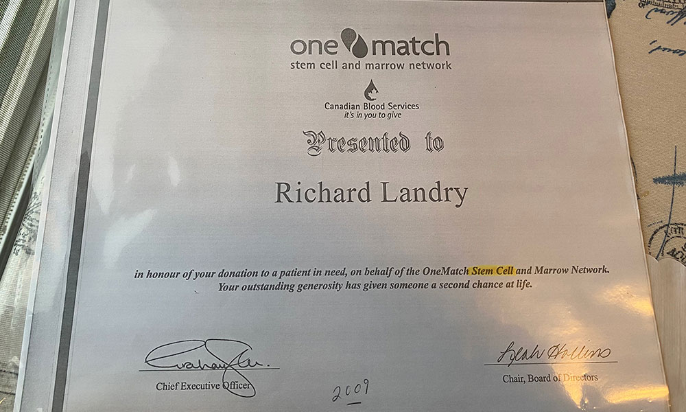 Stem cell donor certificate of thanks