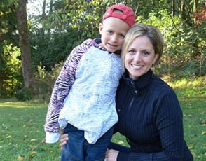 Aiden - Blood Recipient Mother and young boy smiling outside