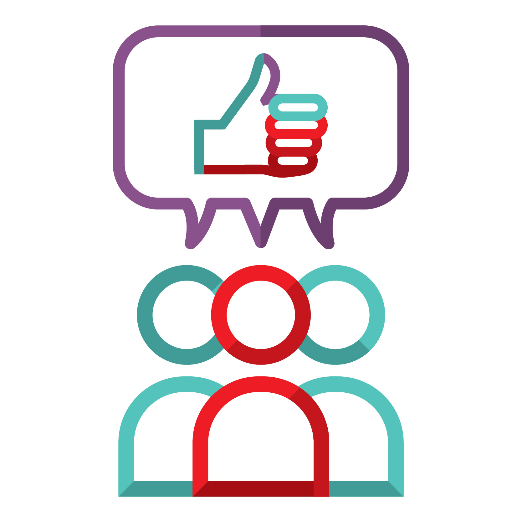 group of people thinking of thumbs up icon