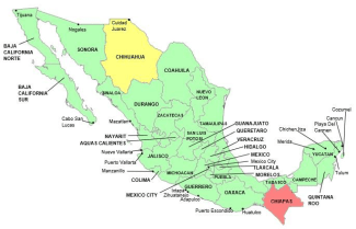 Map of malaria risk in various areas of Mexico