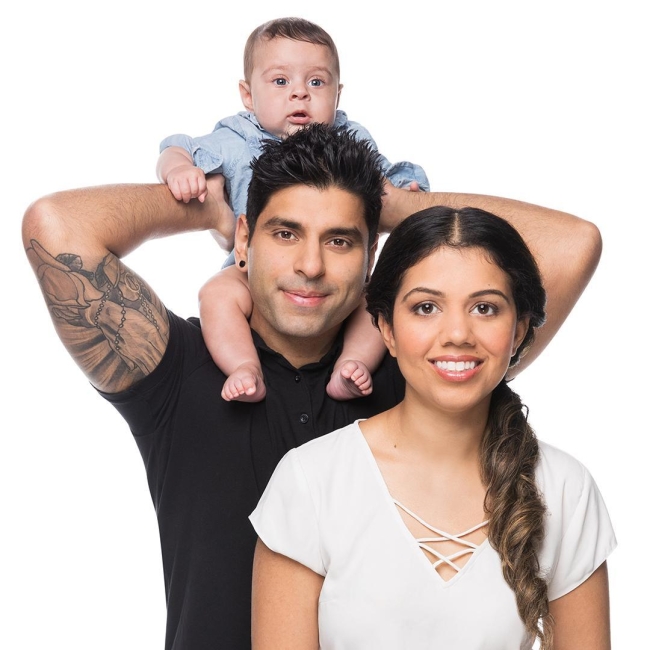 Pawar family - mom, dad, baby on dad's shoulders