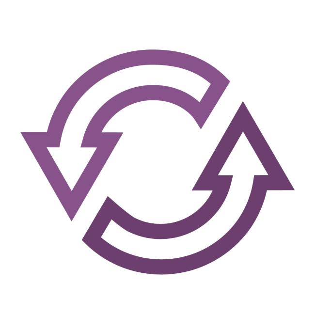 Graphic icon of two arrows in a circular motion completing each other in a circle