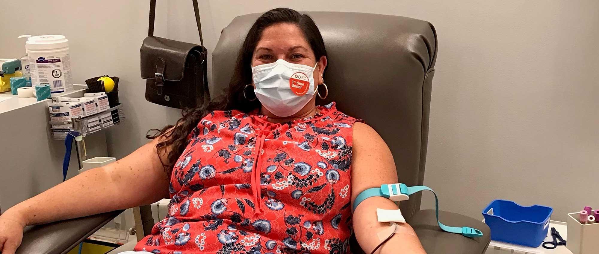 Michelle Tobin-Forgrave makes her first blood donation