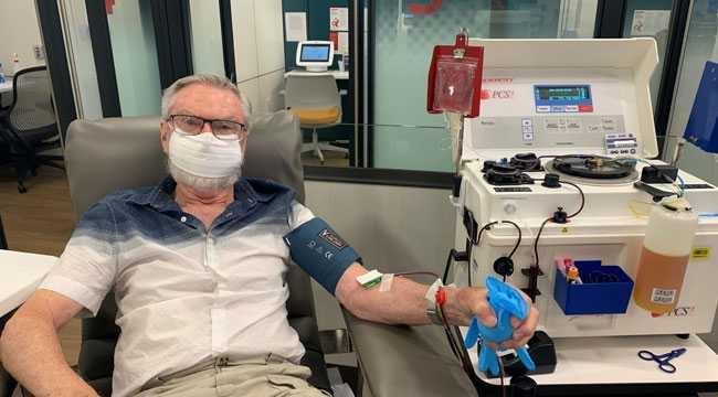 Jim Taylor donates plasma at the plasma donor centre in Kelowna.