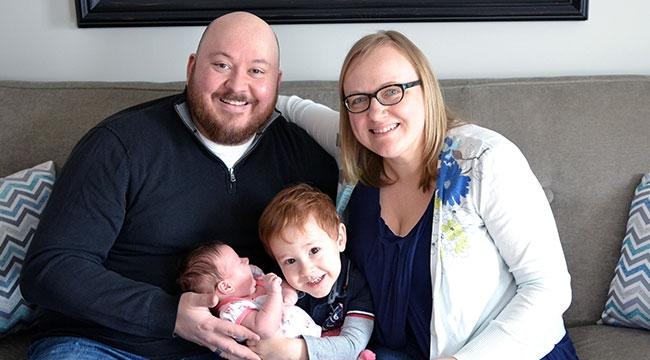 Cord blood donor Dominika Randell and her family on a couch